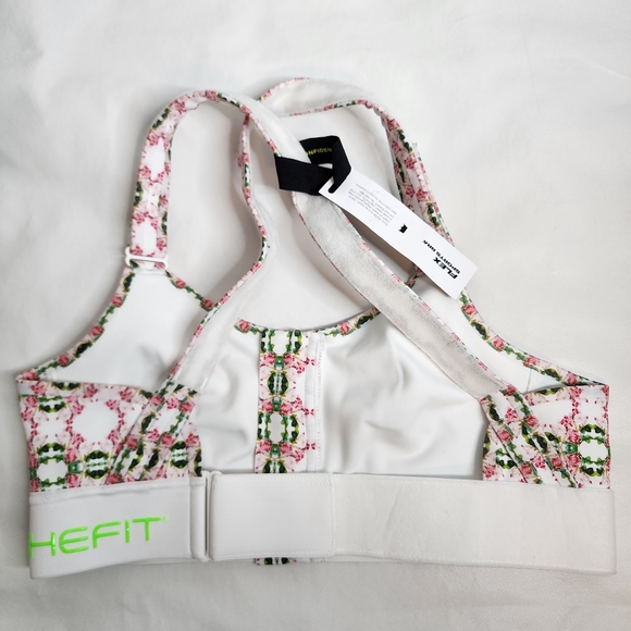 SHEFIT Flex Sports Bra White Pink Green Geometric Floral Print Size Smalll NWT - Picture 4 of 16